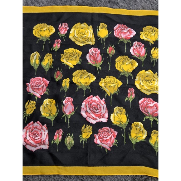 Kathie Lee Collection Accessories - Kathie Lee Gifford Polyester Scarf Square Floral Black Yellow‎ Pink 20x20